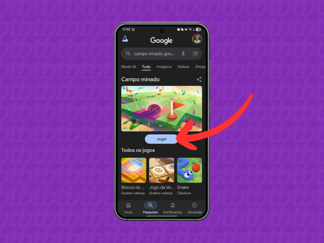 Acessando o doodle do Google com Campo Minado