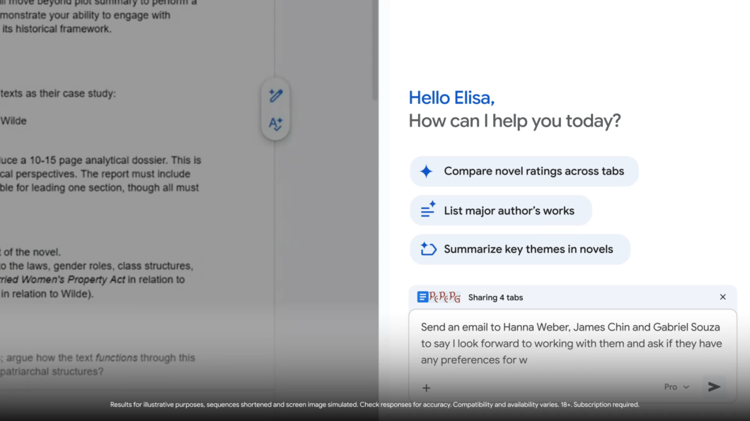 Captura de tela de um prompt sendo escrito na barra lateral do Google Chrome