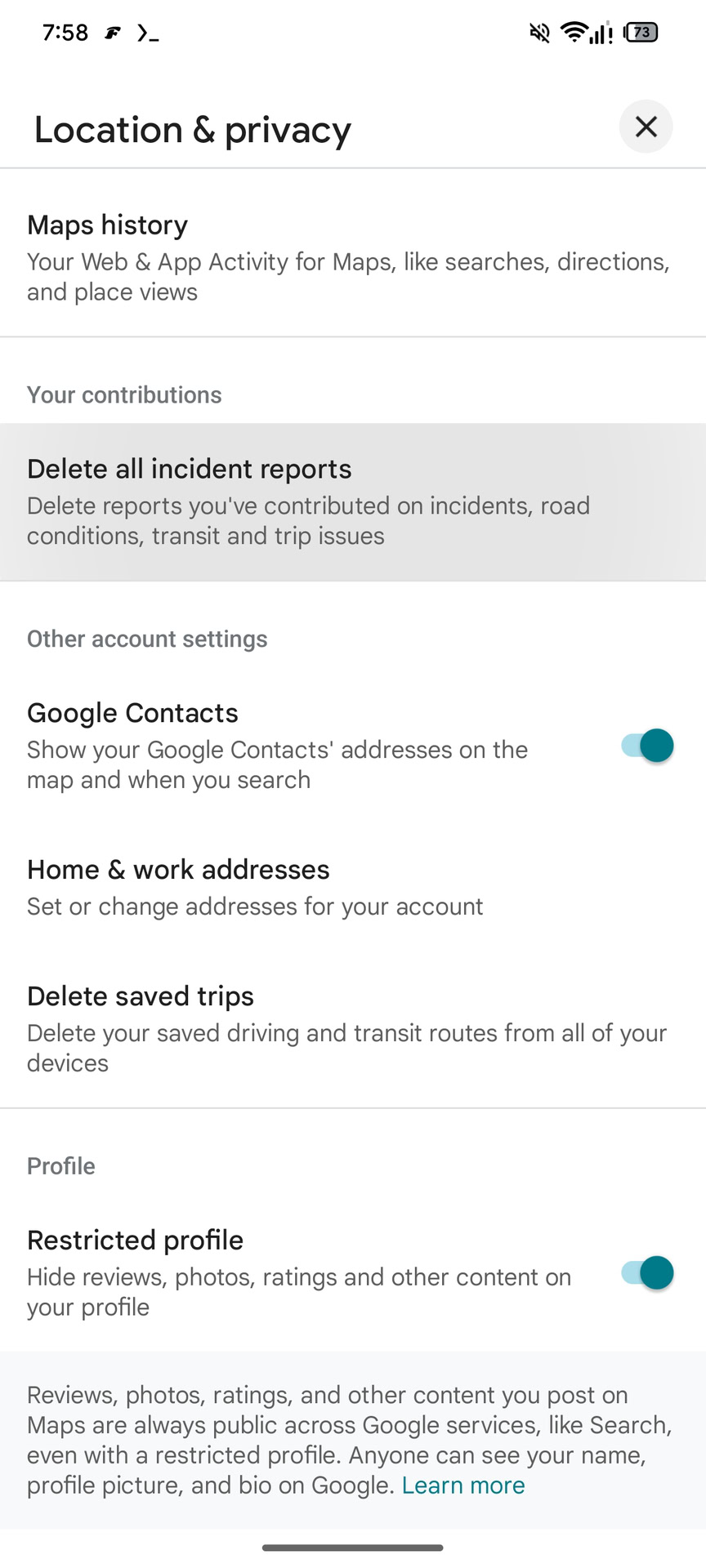 Google Maps Excluir relat&oacute;rios contribu&iacute;dos (1)