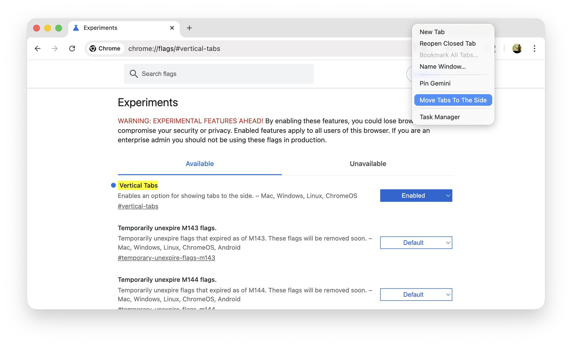 Guias verticais 1 do Google Chrome Beta