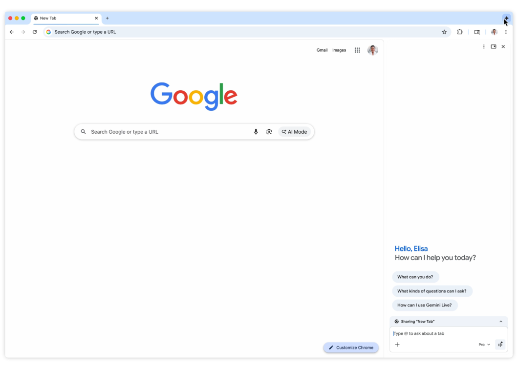 novo painel lateral do Google Chrome