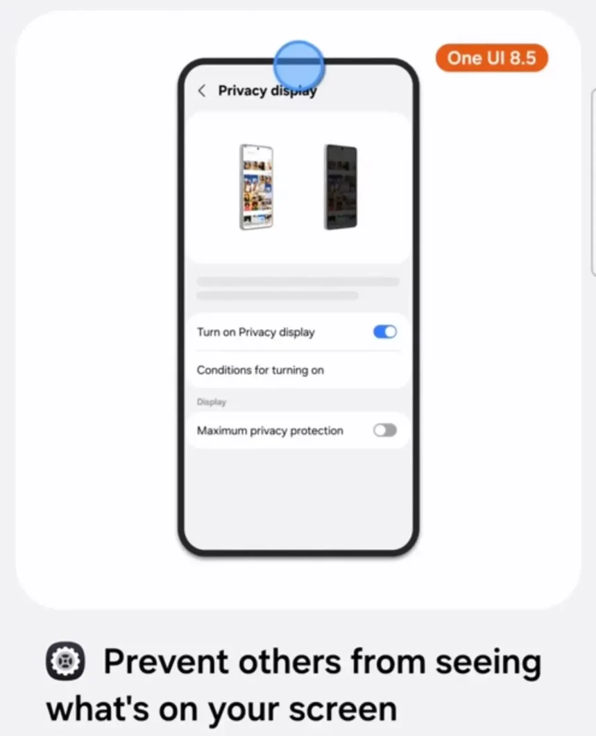 Imagem mostra o vazamento de uma função de privacidade da tela no Galaxy S26 Ultra