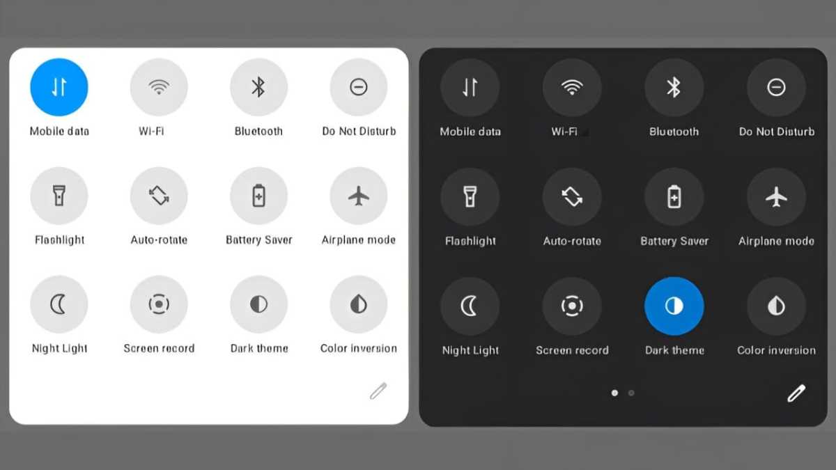 android quick settings light and dark modes