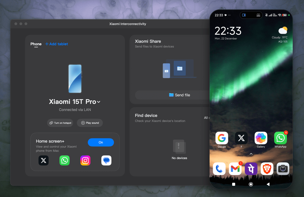 Xiaomi Interconnectivity app phone mirroring