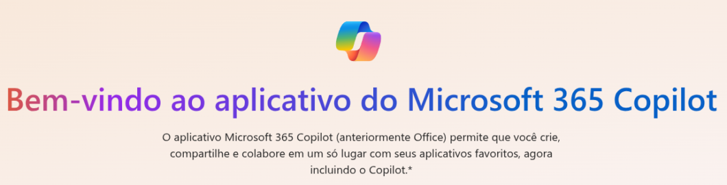 Captura de tela mostra uma mensagem da Microsoft sobre o Microsoft 365 Copilot