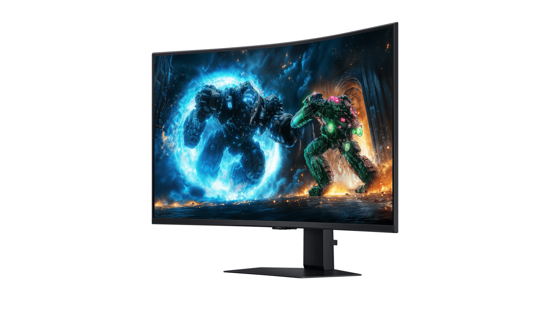 Imagem mostra um monitor de PC Odyssey G7, da Samsung. O fundo da imagem &eacute; branco