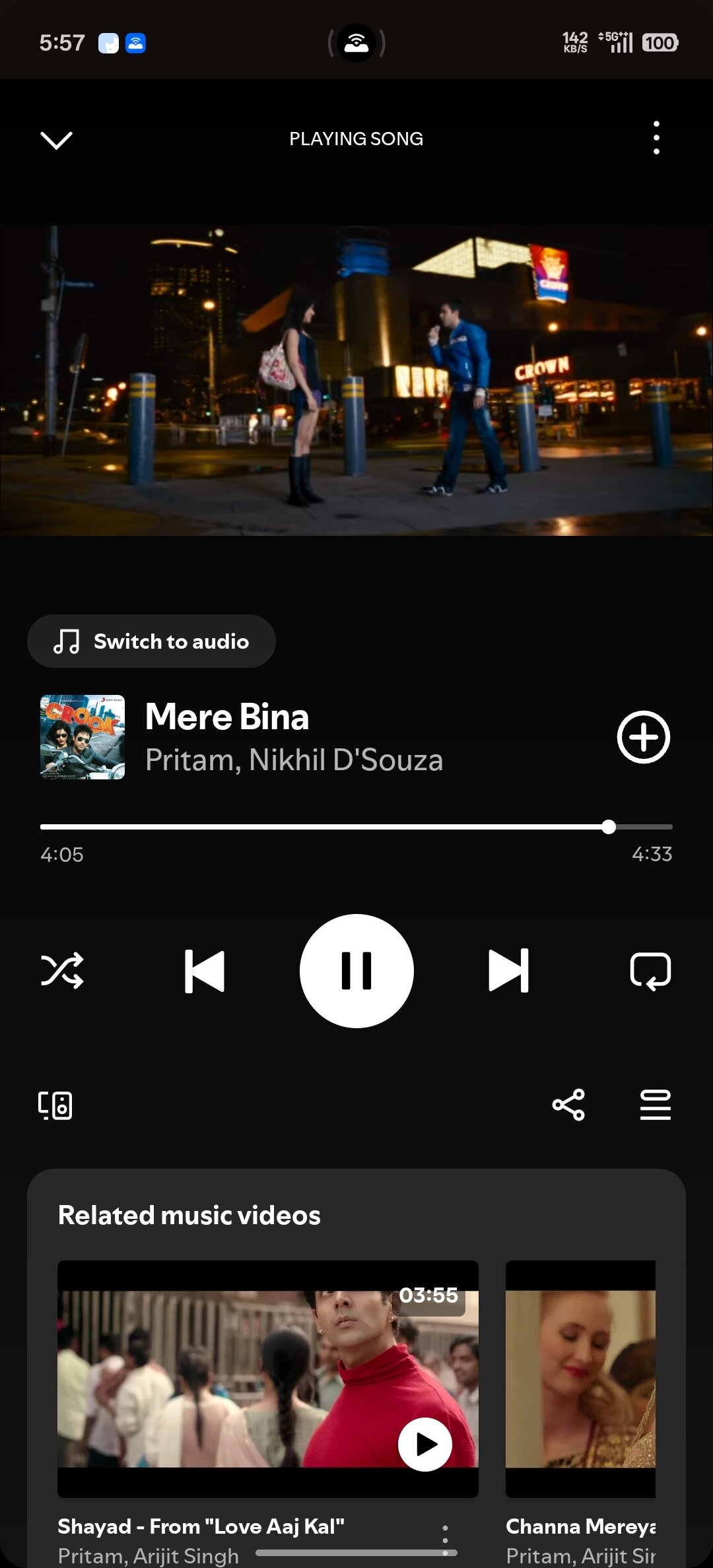 Tela de reprodu&ccedil;&atilde;o do v&iacute;deo musical do Spotify agora