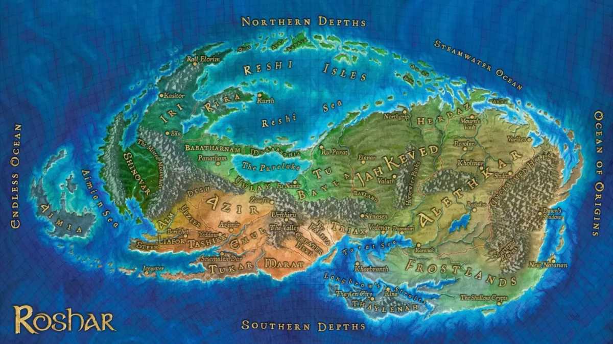Brandon Sanderson's The Stormlight Archive - the map of Roshar
