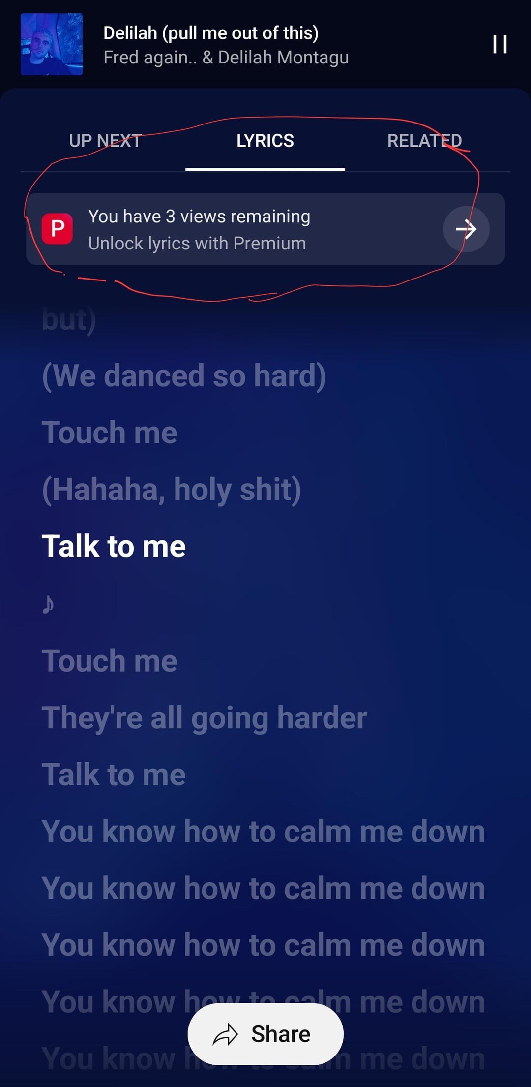 Acesso pago &agrave;s letras do YouTube Music