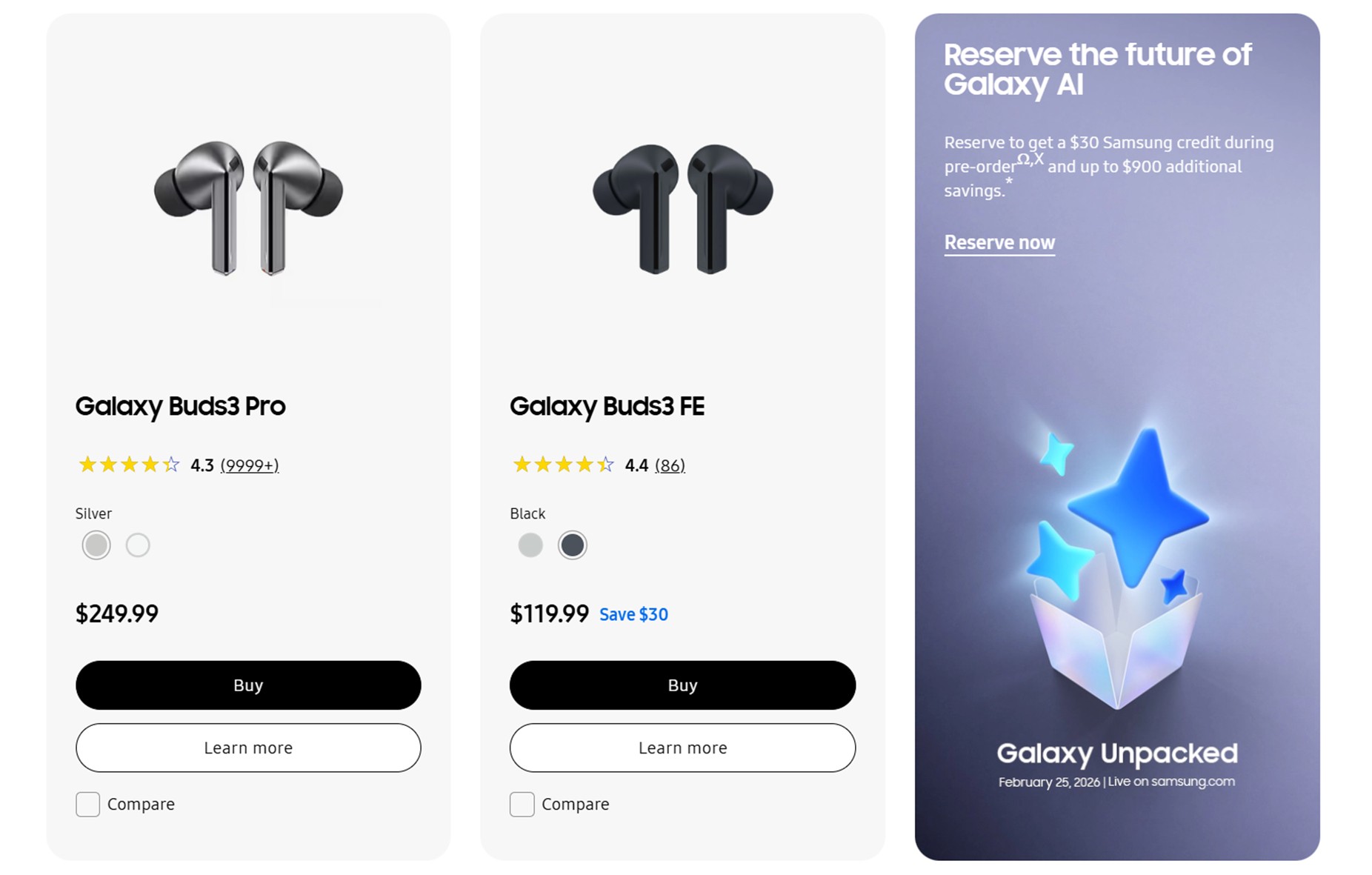 Galaxy Buds 3 desaparecidos na loja online da Samsung Galaxy Buds 3 desaparecidos na loja online da Samsung