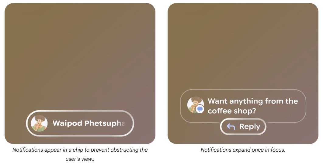 Android XR Como as notifica&ccedil;&otilde;es s&atilde;o tratadas nos Display AI Glasses