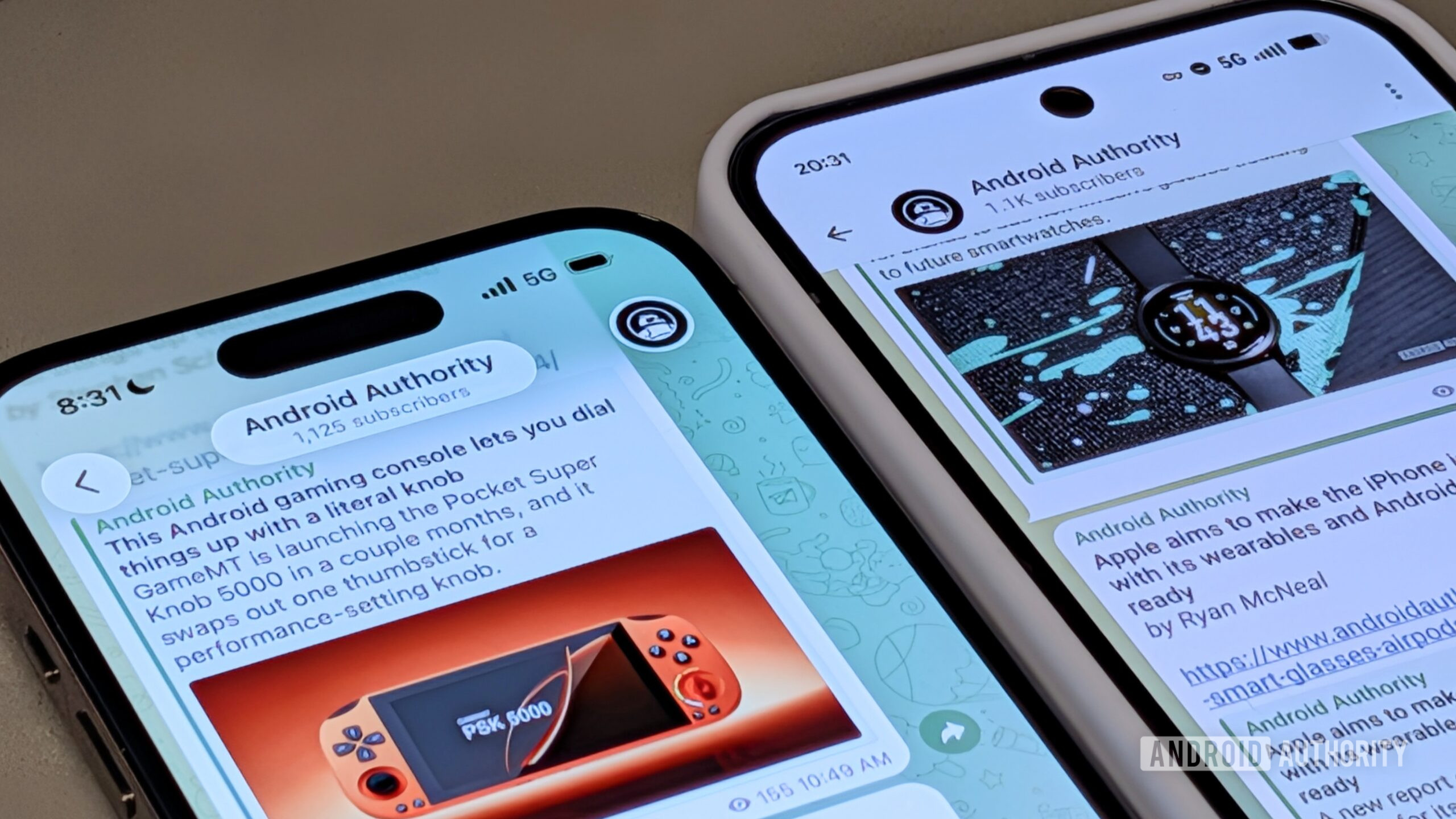 Telegrama no iPhone e Pixel Apple iPhone e Google Pixel 10 Pro comparando a UI do Telegram em ambos os dispositivos