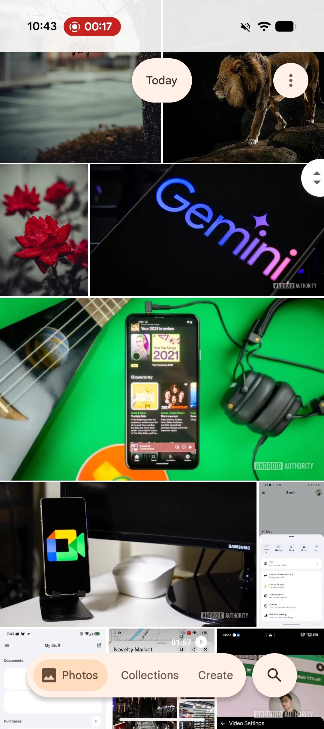 Visualiza&ccedil;&atilde;o principal do Google Fotos Fotos sem r&oacute;tulos de data com p&iacute;lula de data