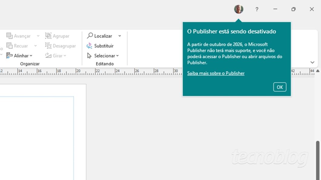Aviso sobre o fim do Microsoft Publisher