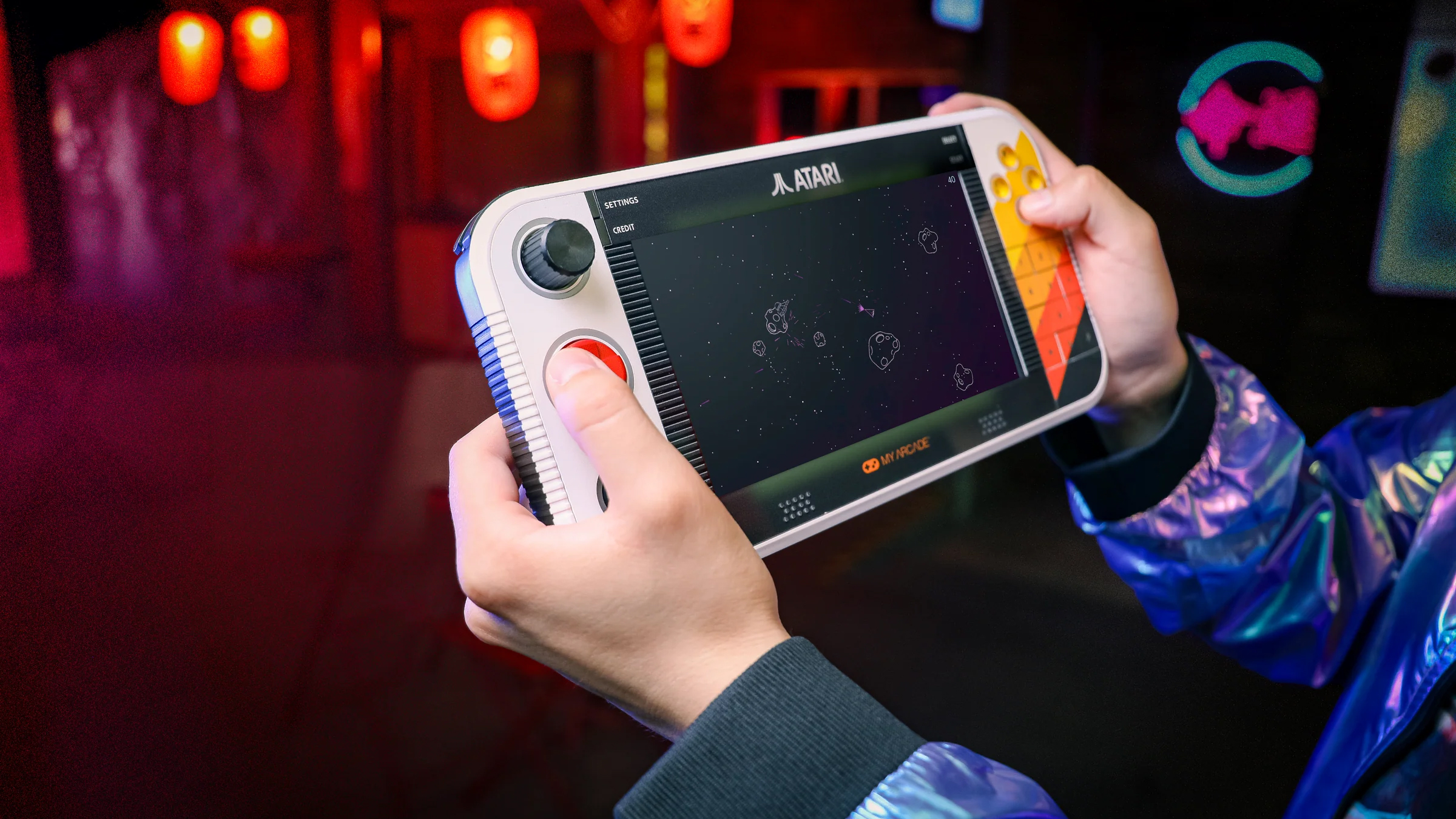 Meu Arcade Atari Gamestation Go em m&atilde;os