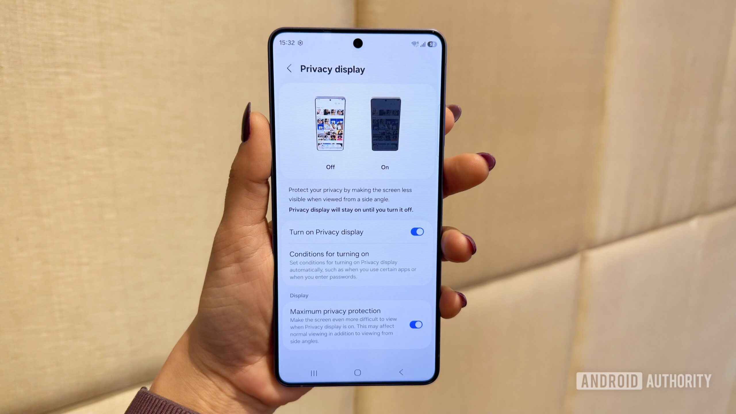 Configura&ccedil;&otilde;es de exibi&ccedil;&atilde;o de privacidade do Samsung Galaxy S26 Ultra