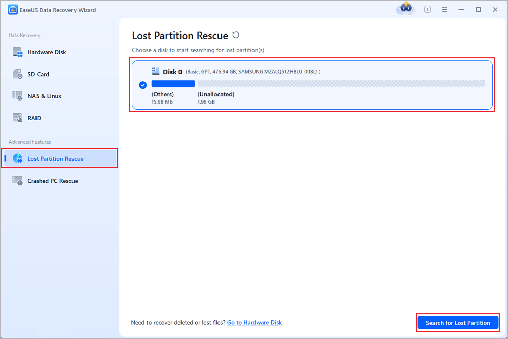 EaseUS Data Recovery Wizard acessando partição perdida
