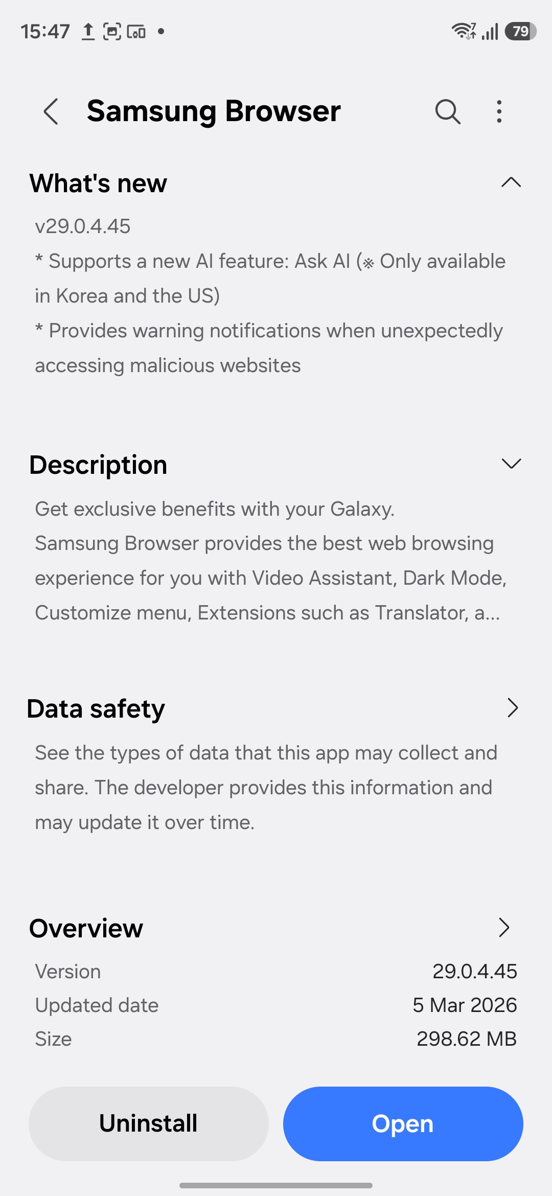 navegador Samsung pergunte ai changelog mar&ccedil;o de 2026