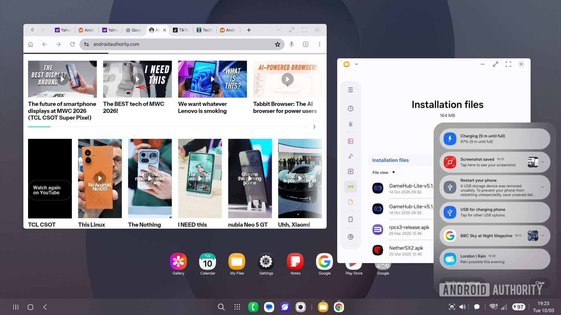 Painel de notifica&ccedil;&atilde;o Samsung Dex
