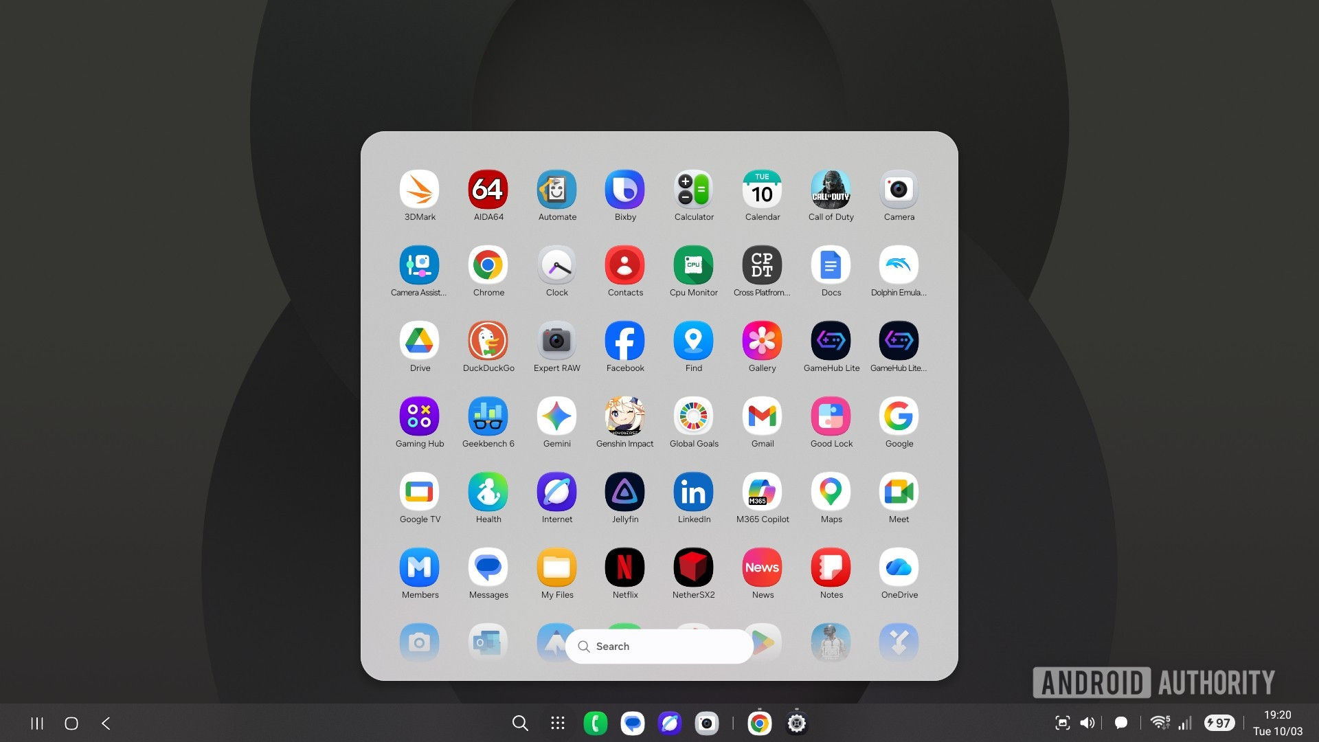 Gaveta de aplicativos Samsung Dex