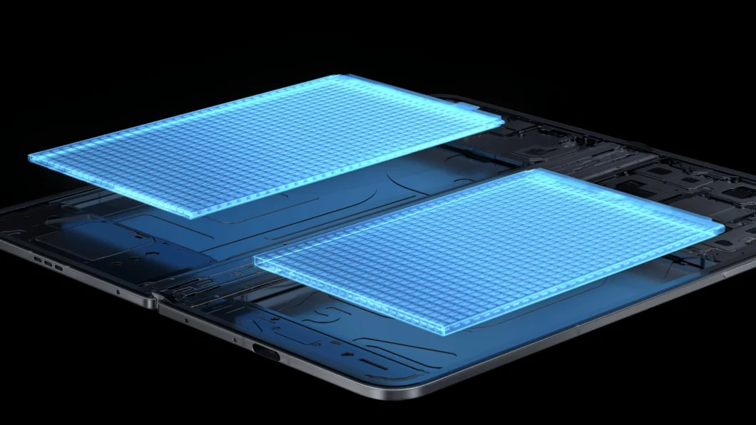 ilustra&ccedil;&atilde;o de um celular dobr&aacute;vel com bateria de sil&iacute;cio-carbono