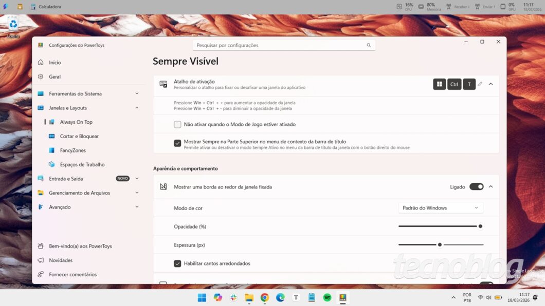 Fun&ccedil;&atilde;o Sempre Vis&iacute;vel no PowerToys 0.98