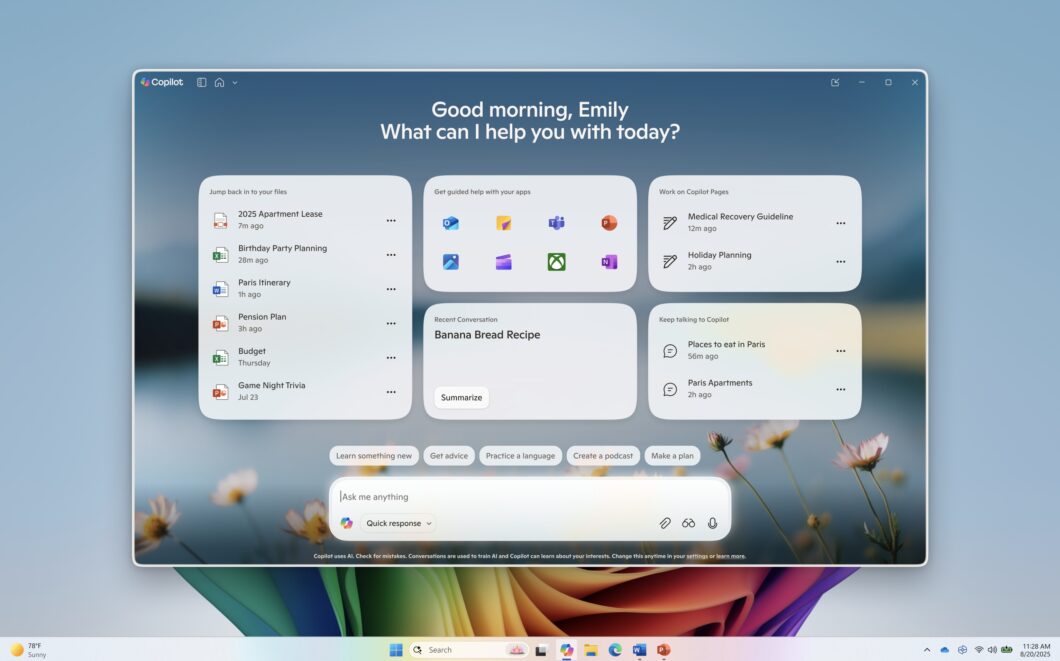 Nova tela inicial do Copilot para Windows 11