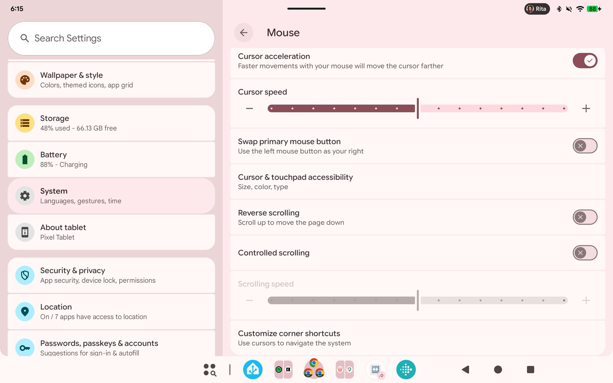 captura de tela pixel tablet configura&ccedil;&otilde;es do mouse android
