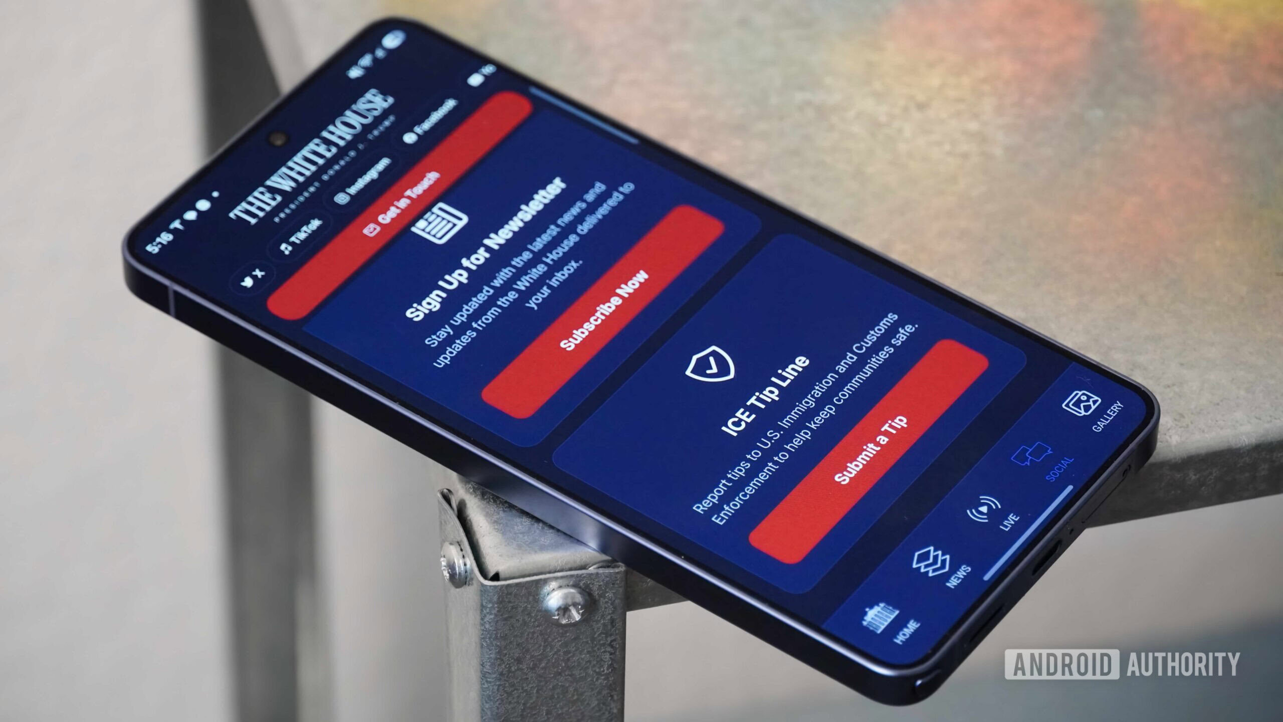 O aplicativo da Casa Branca em um Samsung Galaxy S26 Ultra.
