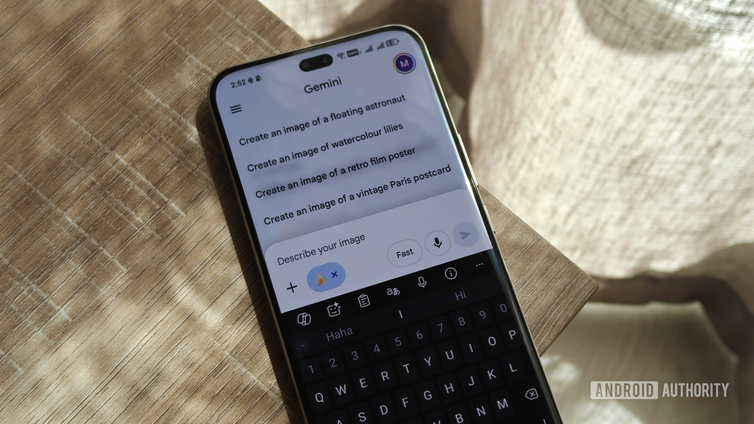 o aplicativo gemini com nano banana selecionado