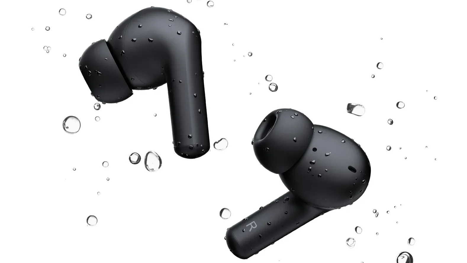 Fones de ouvido cercados de bolhas d'&aacute;gua