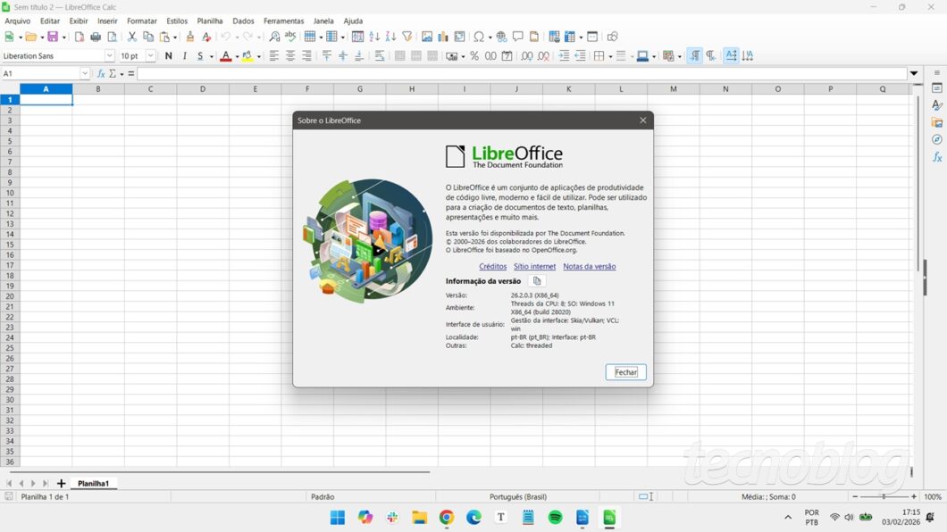 Calc no LibreOffice 26.2 para Windows