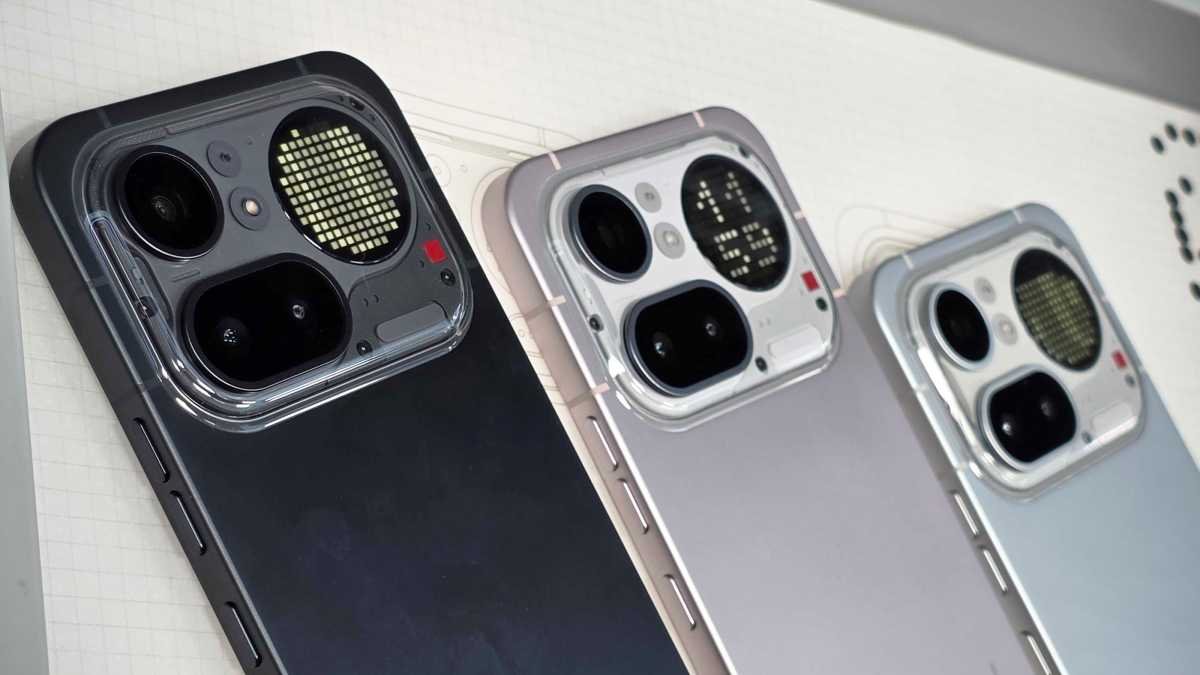 Nothing Phone 4a Pro all colours camera closeup angled