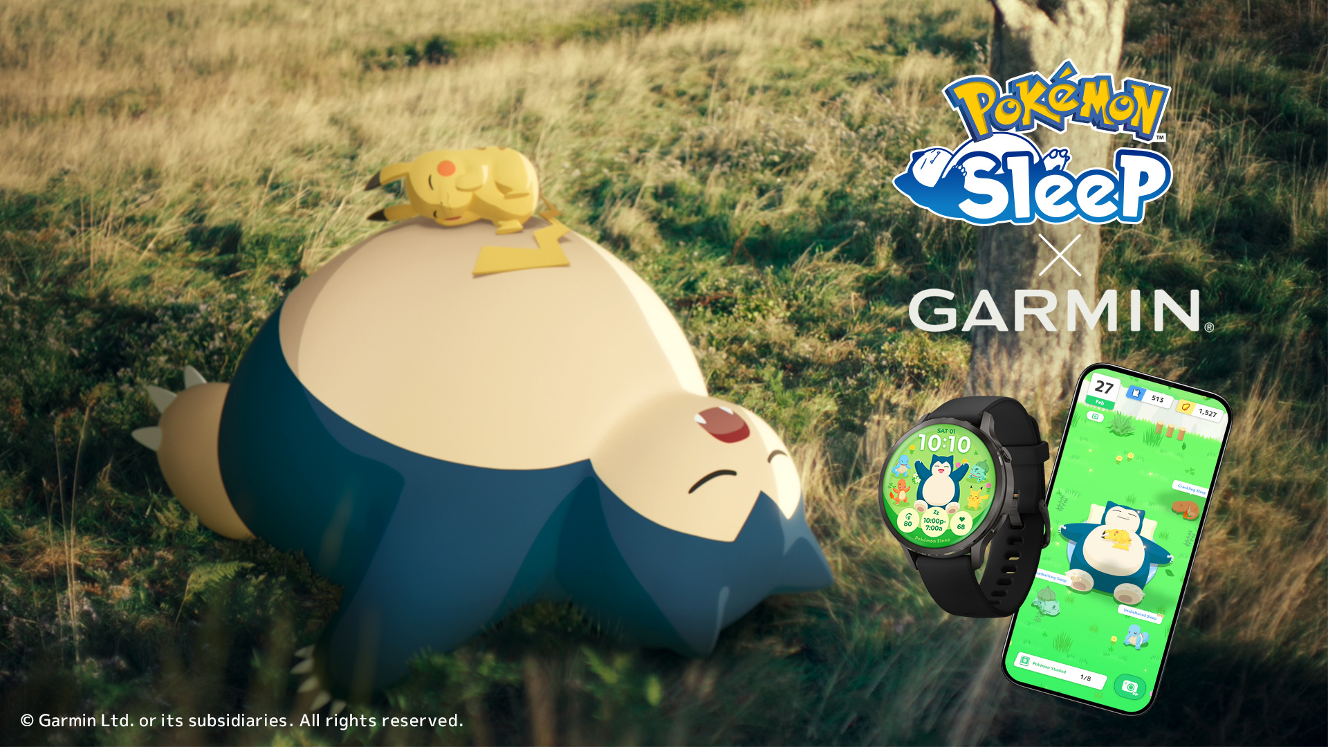 Visual principal da colabora&ccedil;&atilde;o Pok&eacute;mon Sleep Garmin