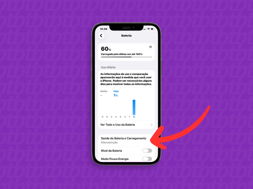 Selecionando a op&ccedil;&atilde;o "Sa&uacute;de da Bateria e Carregamento"