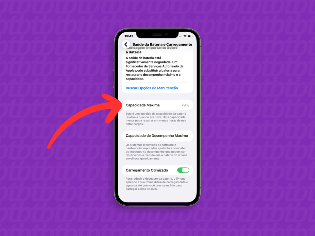 A &ldquo;Capacidade de desempenho m&aacute;ximo&rdquo; indica se a bateria consegue sustentar picos de energia exigidos pelo processador para evitar desligamentos inesperados em tarefas pesadas
