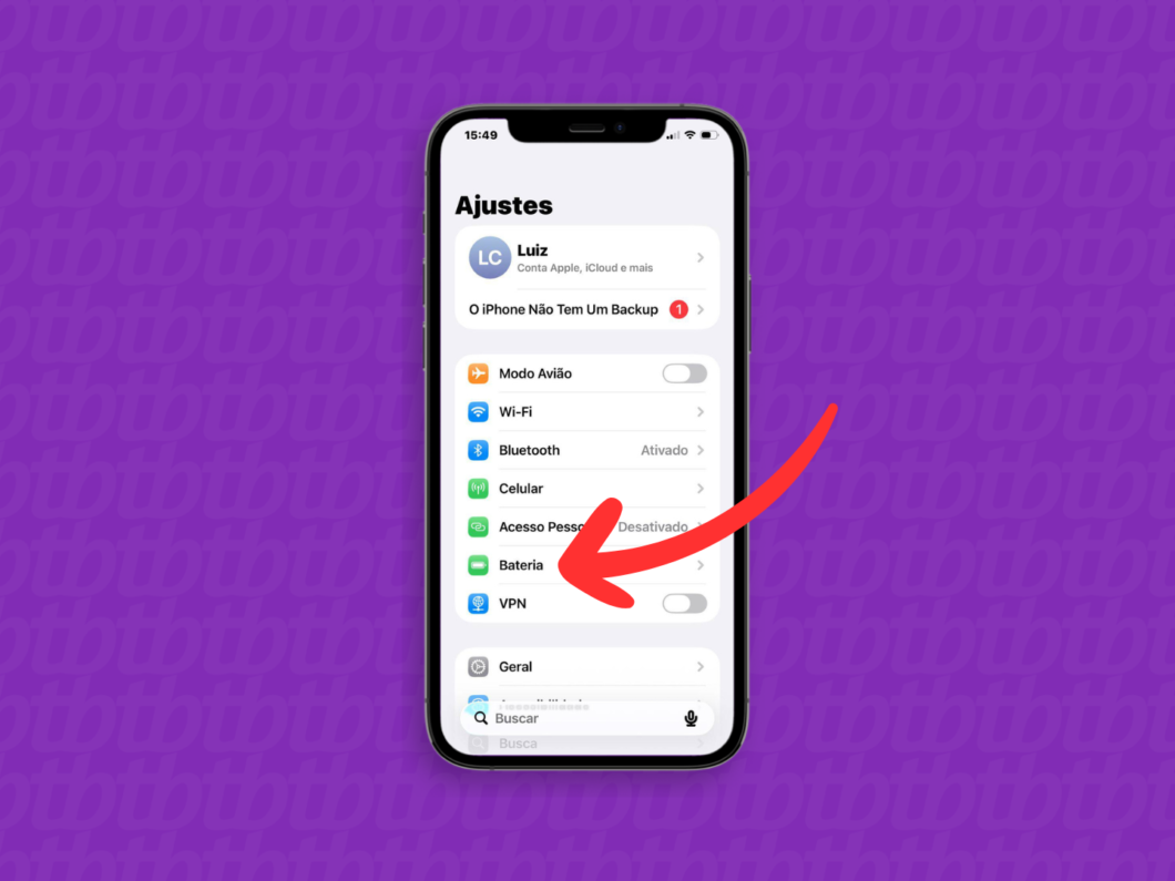 Abrindo a p&aacute;gina "Bateria"
