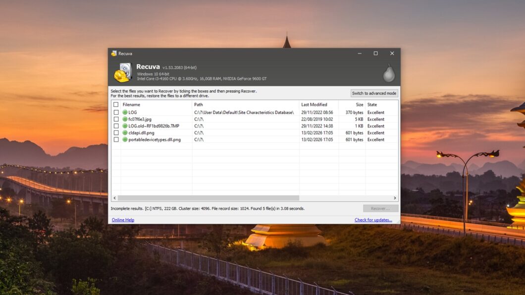 Recuva, software que recupere arquivos apagados do SSD