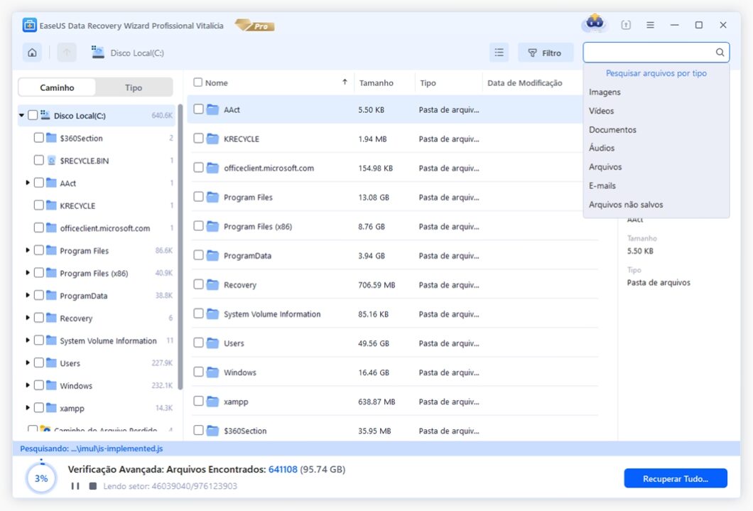 Escolha os arquivos a serem recuperados pelo EaseUS Data Recovery Wizard