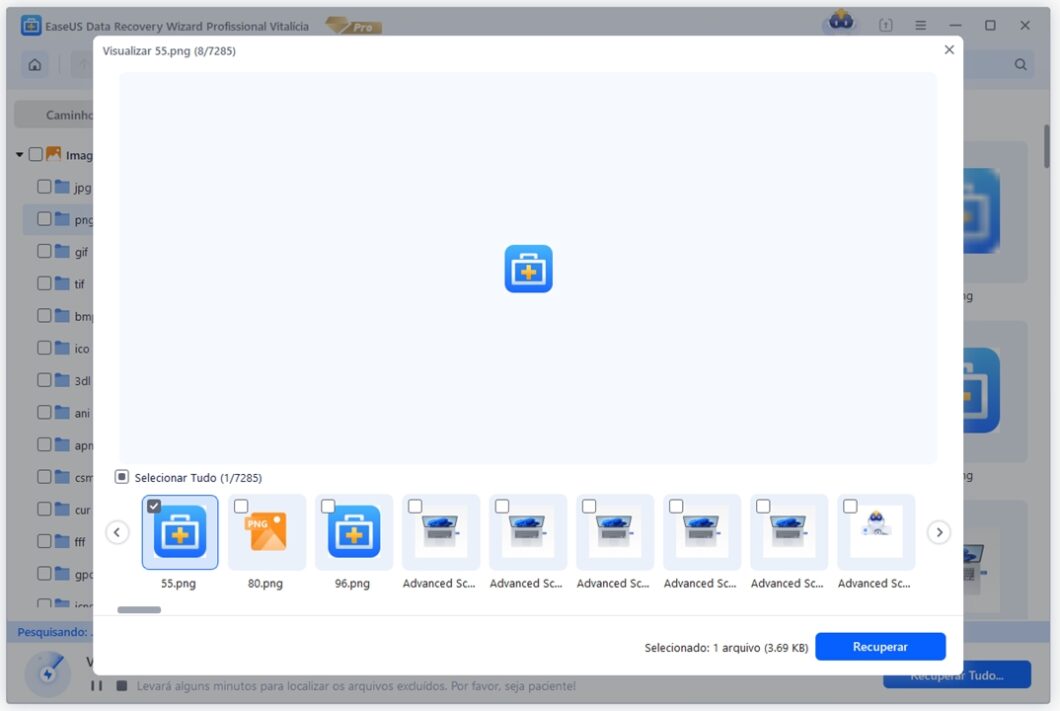 Etapa final de recuperação de arquivos pelo EaseUS Data Recovery Wizard