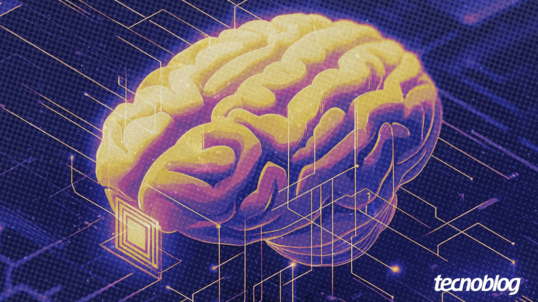 Ilustra&ccedil;&atilde;o sobre machine learning mostra a imagem de um c&eacute;rebro e um chip computacional