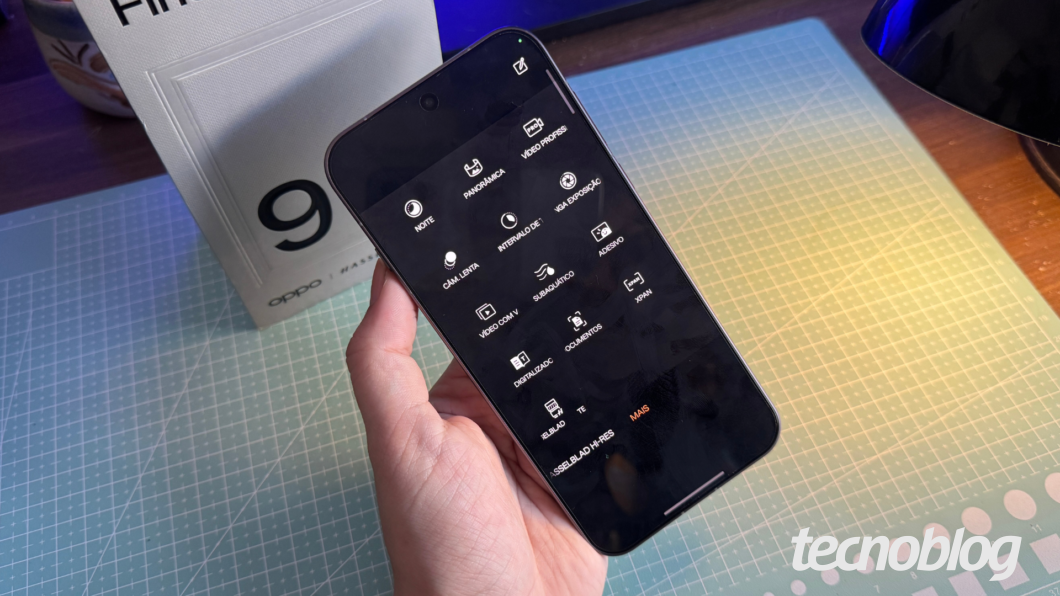 Imagem mostra tela com recursos de c&acirc;mera do Oppo Find X9 Pro