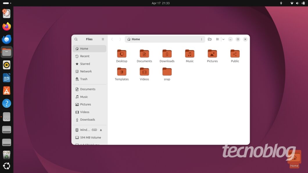 &Iacute;cones de pastas s&atilde;o laranjas no Ubuntu 26.04