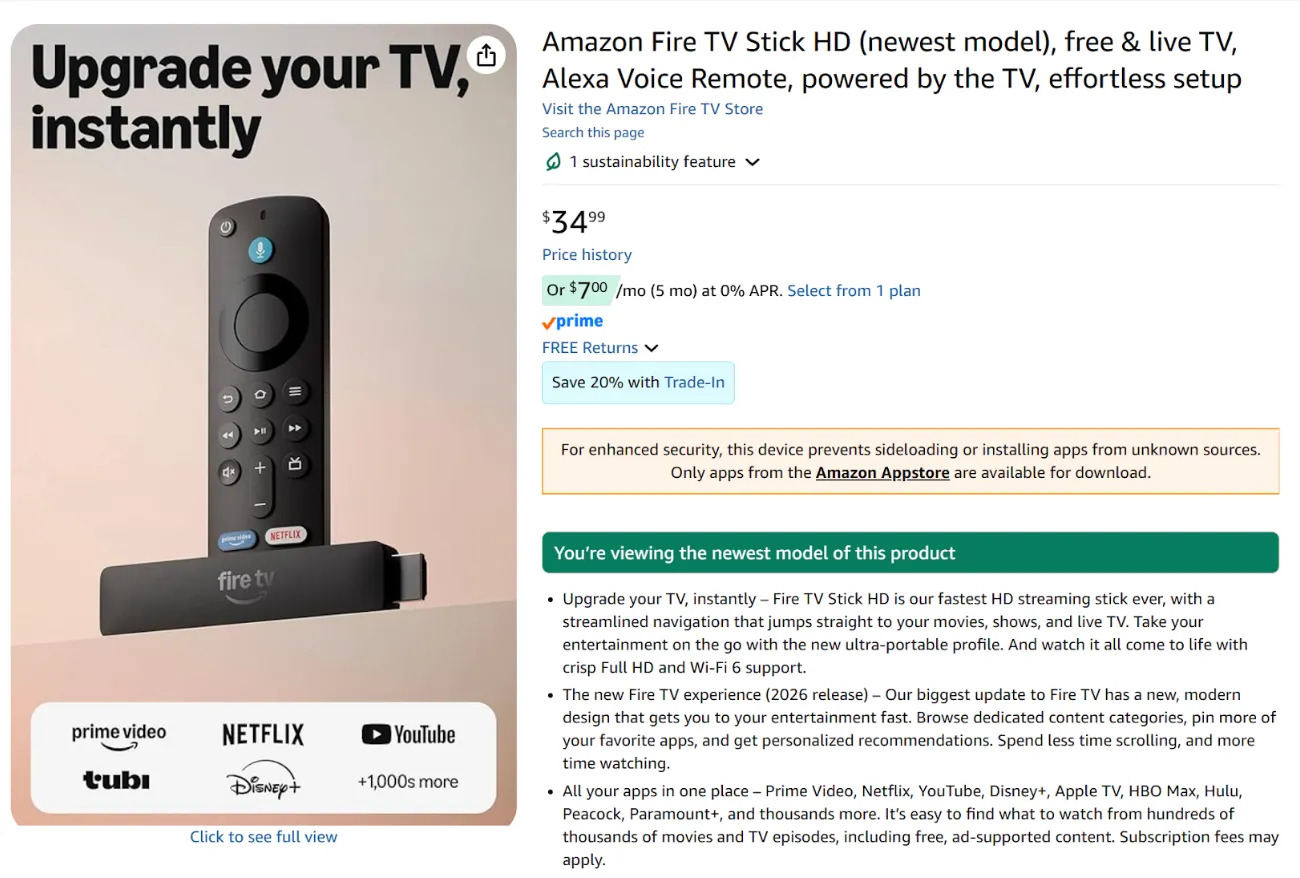 Aviso de Fire TV Stick HD