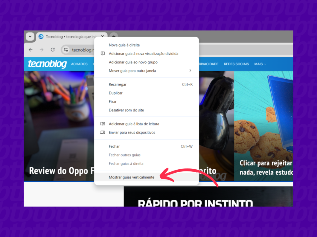 Ative as abas verticais ao clicar com o bot&atilde;o direito do mouse em uma guia do Chrome
