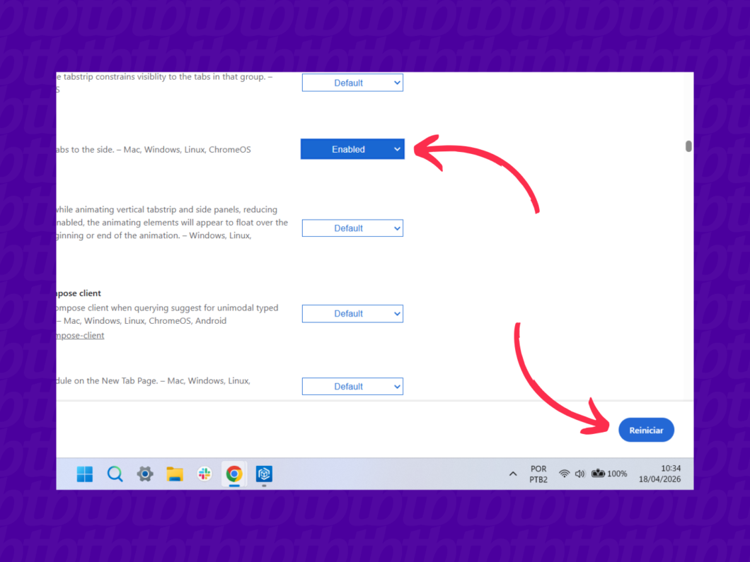 Reinicie o Google Chrome para ativar o recurso