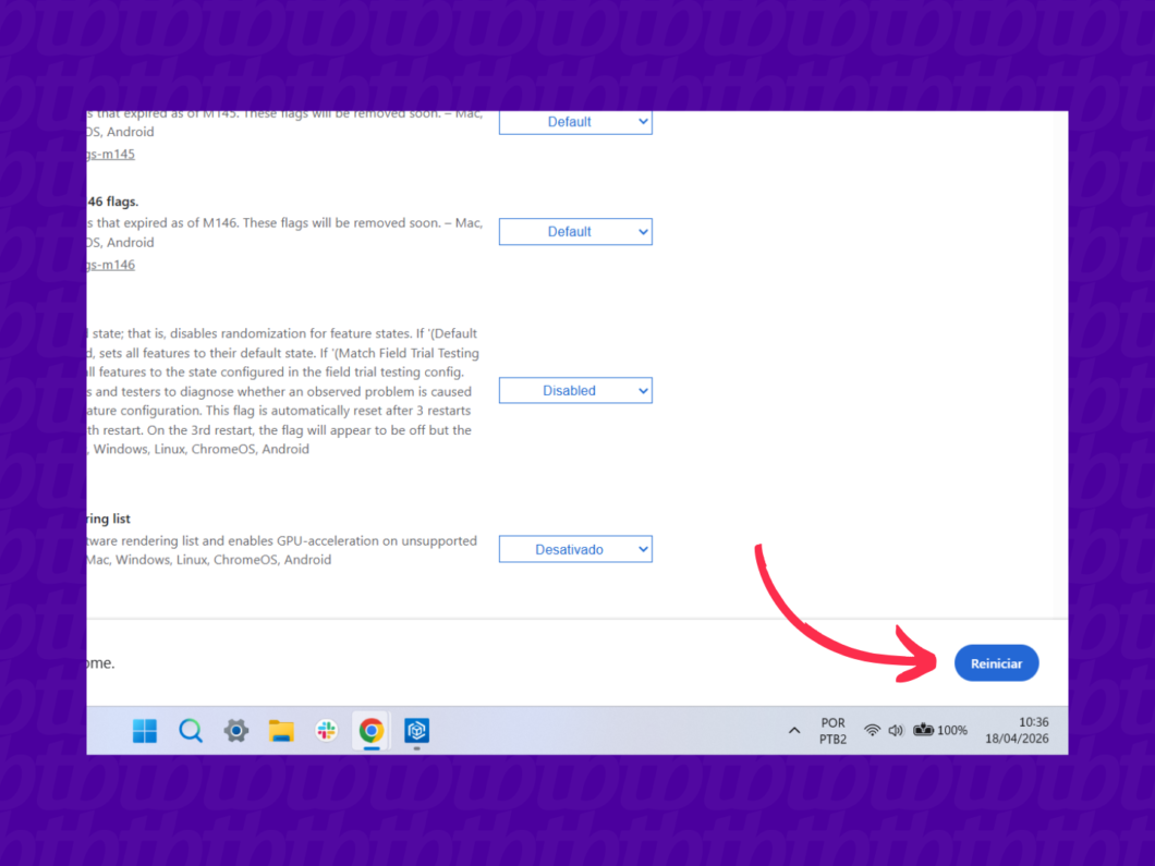 Clique na op&ccedil;&atilde;o "Reiniciar" exibida pelo Chrome