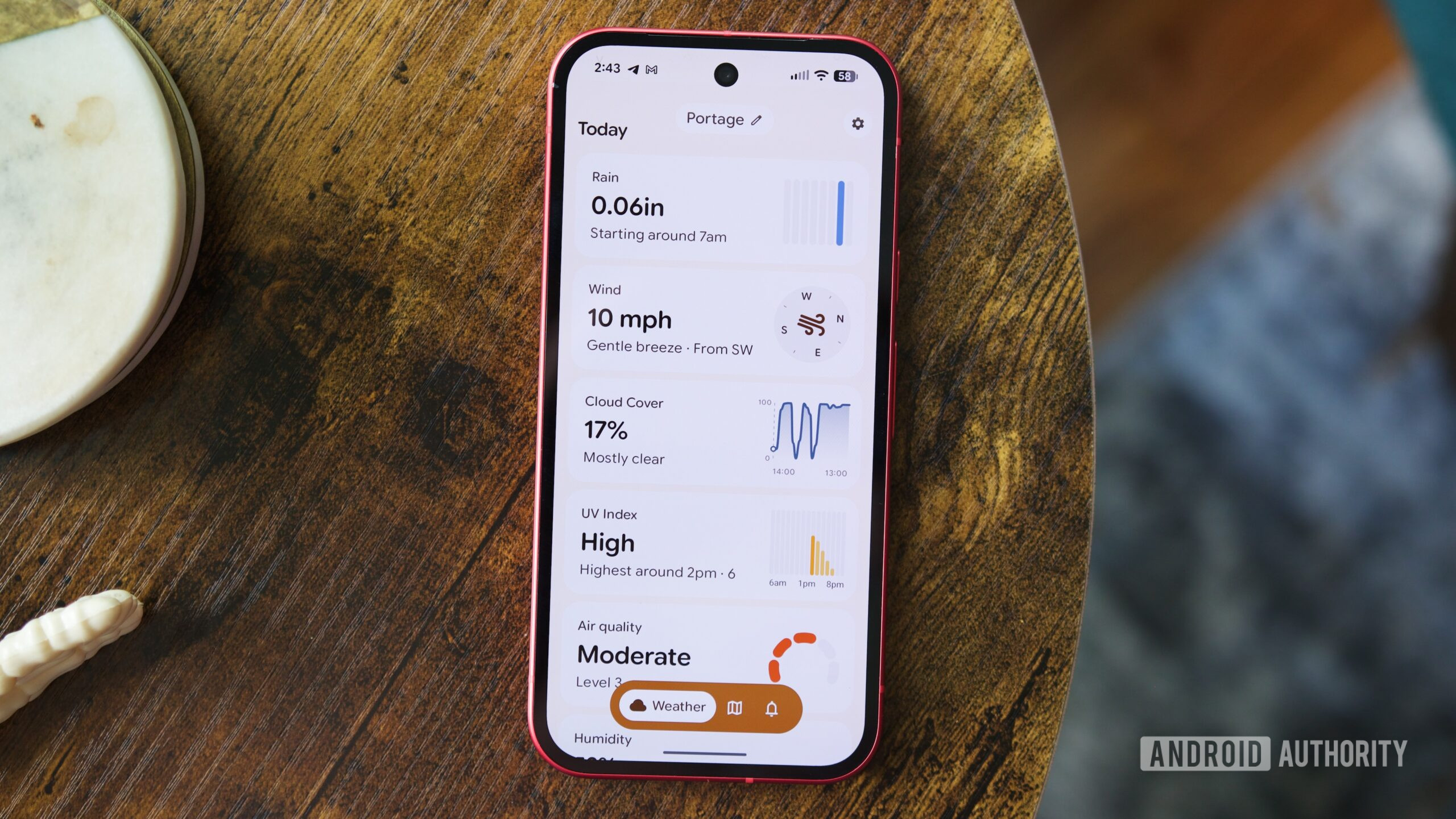 Aplicativo Gradient Weather em execu&ccedil;&atilde;o em um telefone Android.