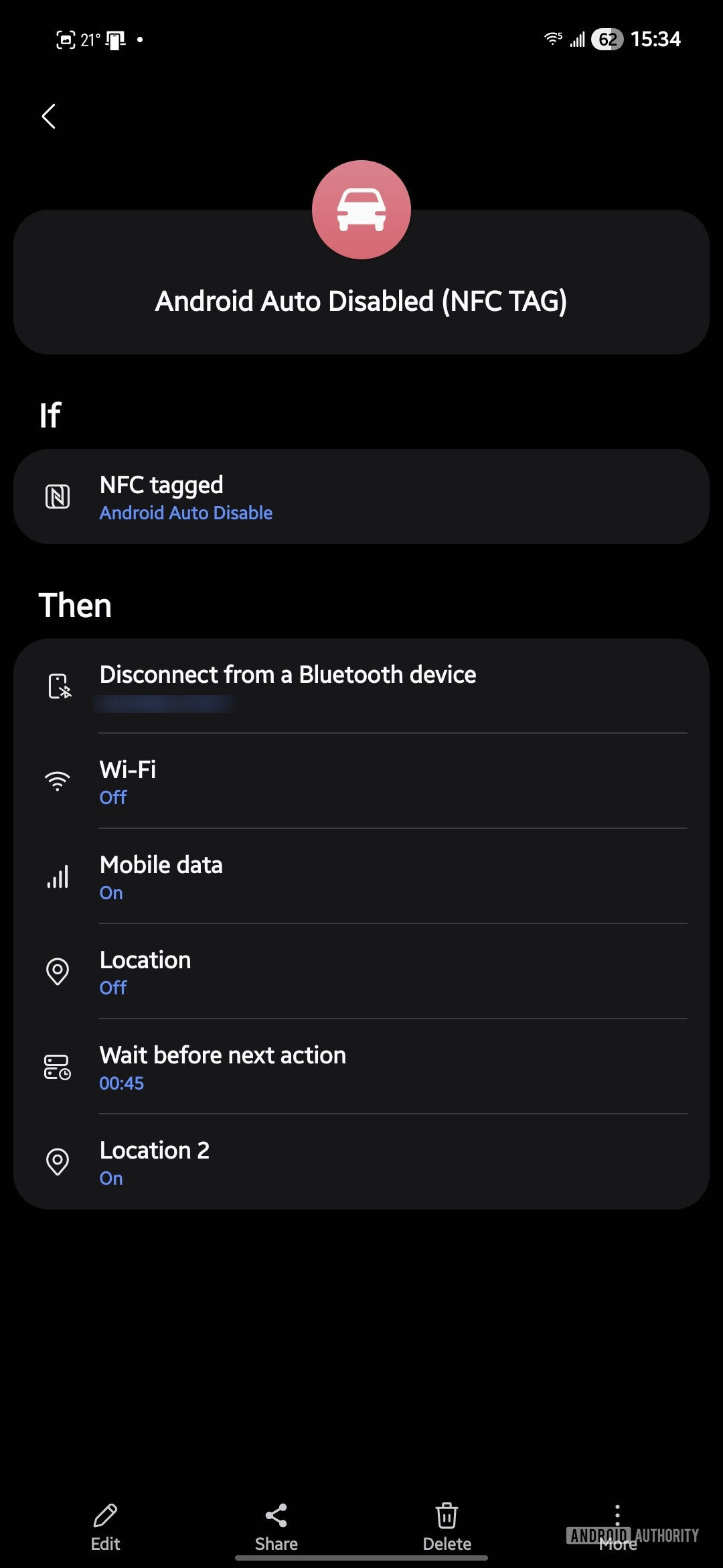 Captura de tela de modos e rotinas de tags Android Auto NFC 1