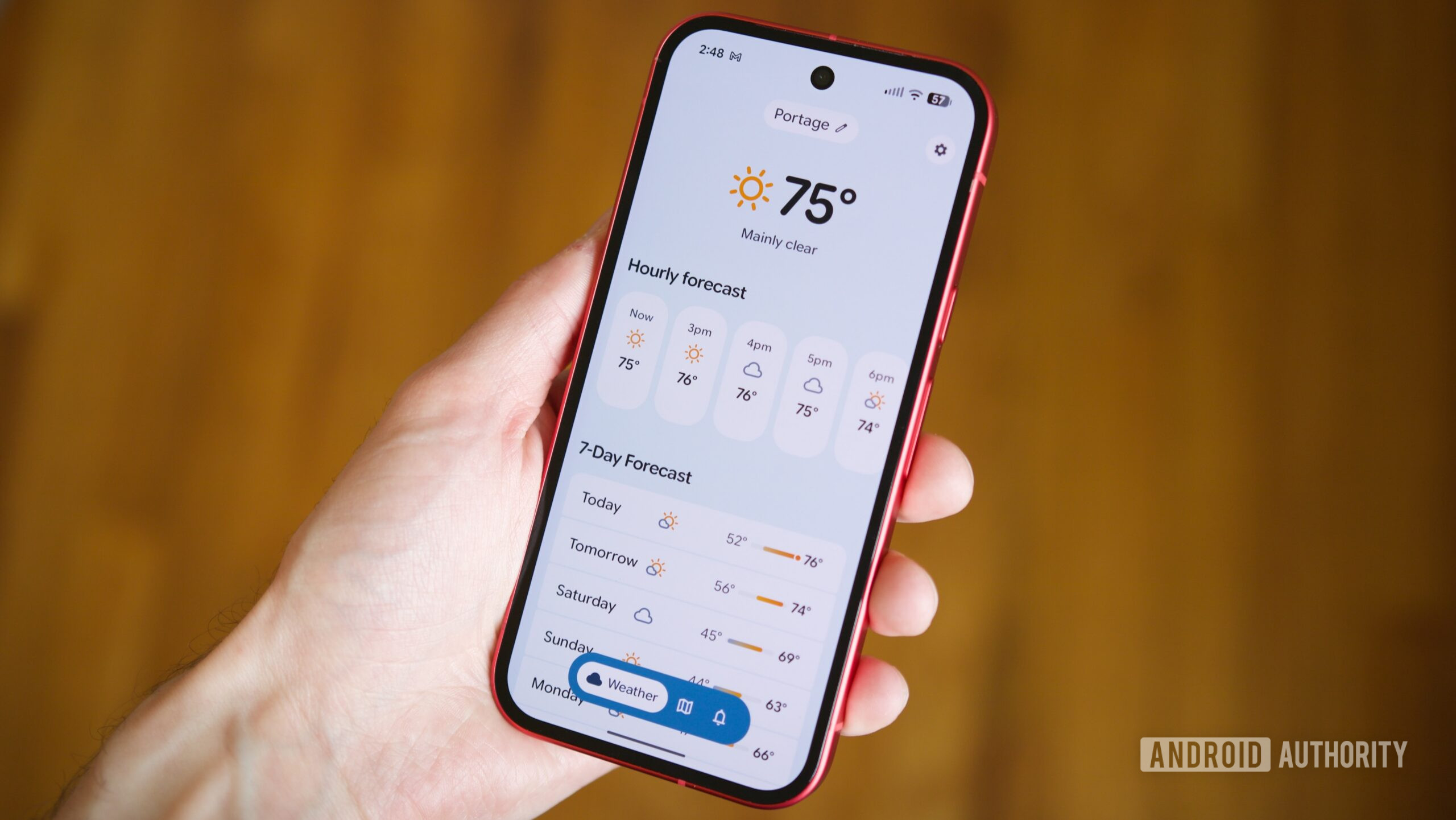 Aplicativo Gradient Weather em execu&ccedil;&atilde;o em um telefone Android.